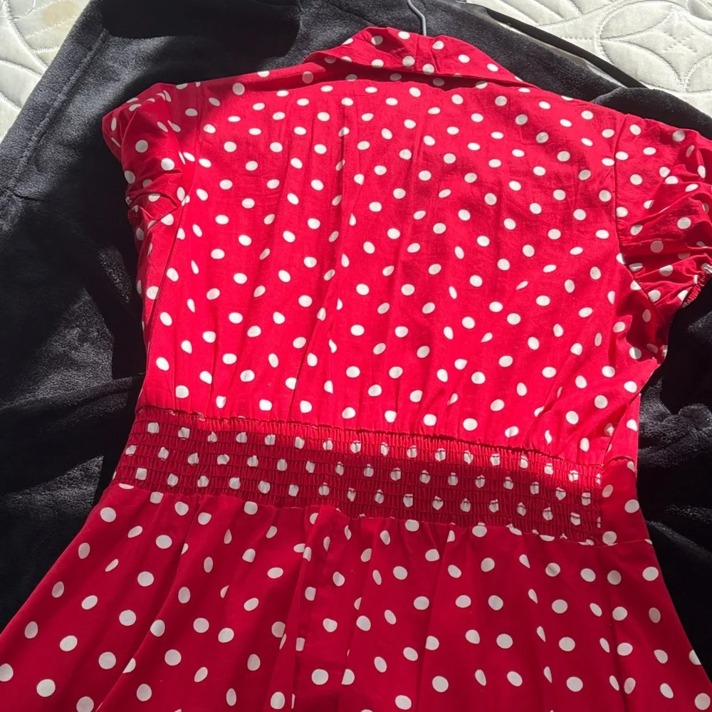 Sara Vibrant Red A-Line Skirt with Dots - Picture 6 of 10